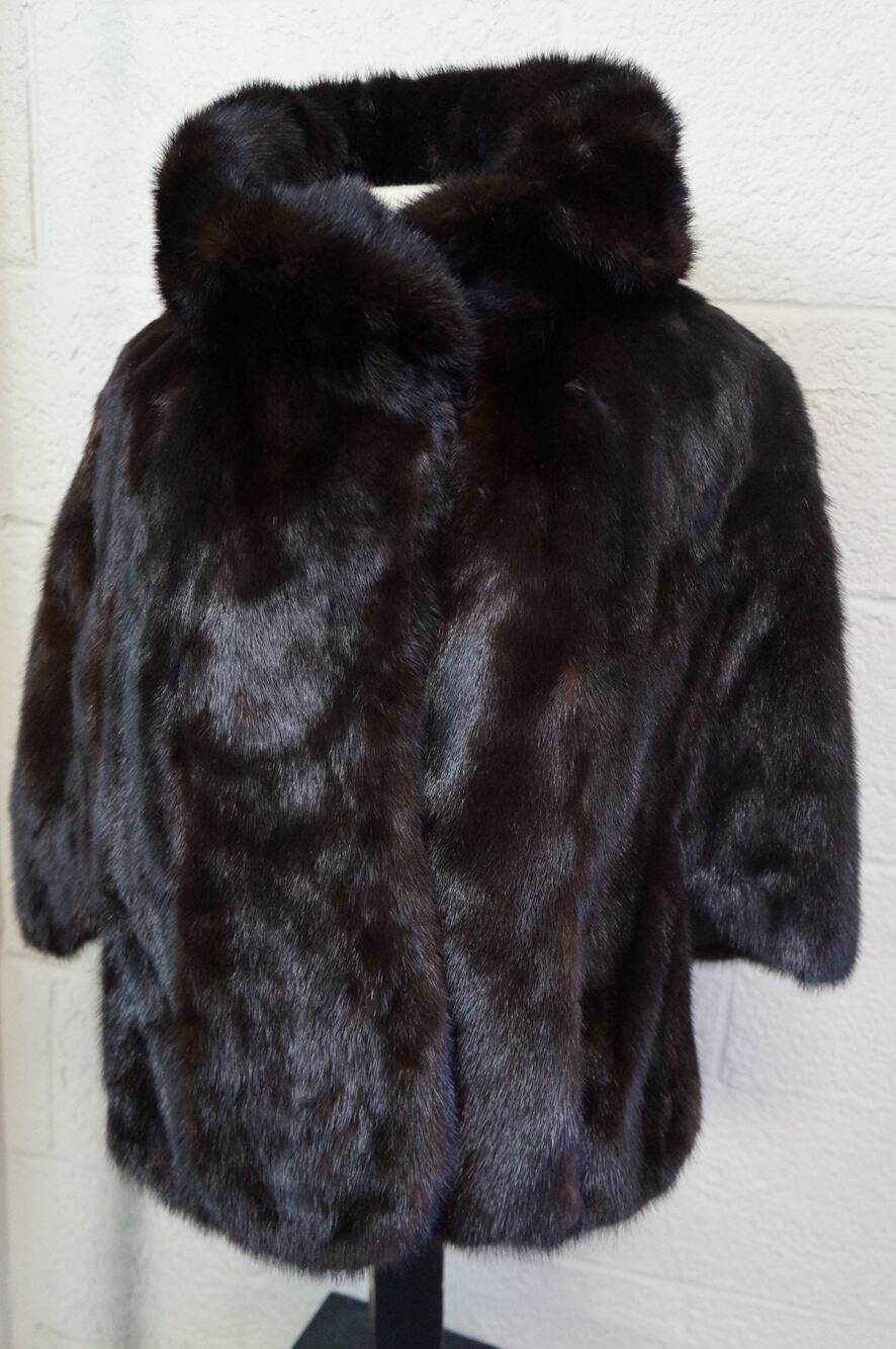 Vintage Chudiks Mink Fur Jacket Short Cropped Stroller Coat Brown Retro 1950s 60